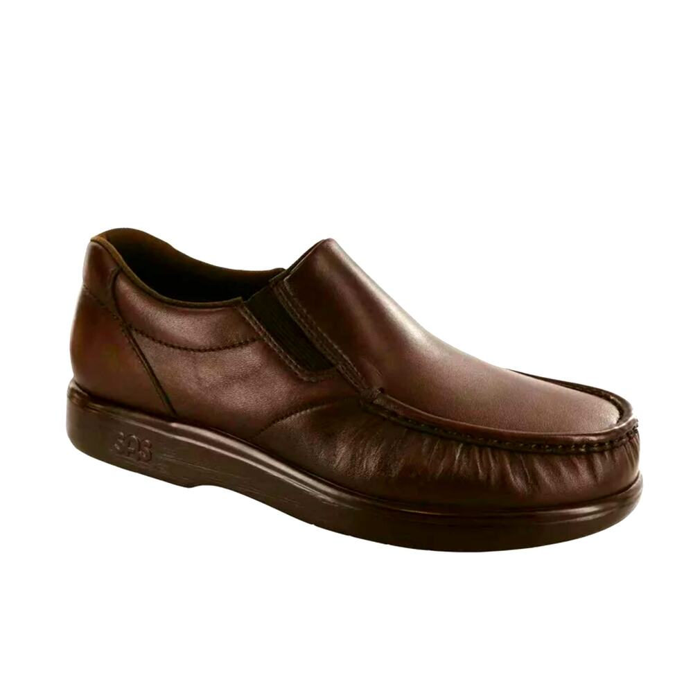 SAS 11 Side Gore Moc Toe Leather Slip On Loafers COMFORT WAlKing Shoe Brown